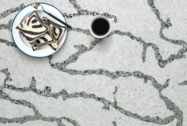 Inexpensive White Quartz Countertops with Bold Grey Veining - Image 2