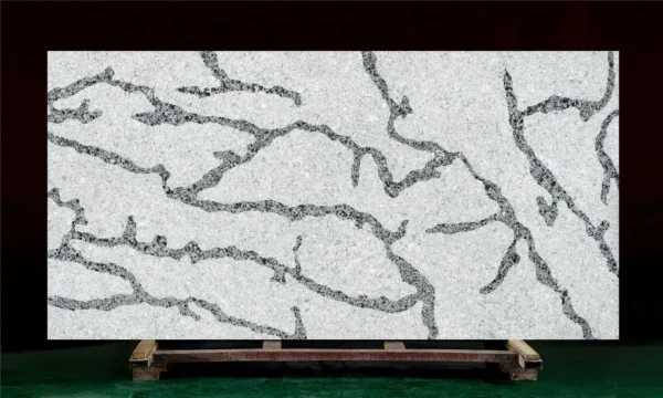 Inexpensive White Quartz Countertops with Bold Grey Veining