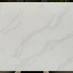 White Quartz Countertops with White Cabinets – Elegant Marble-Look Slab