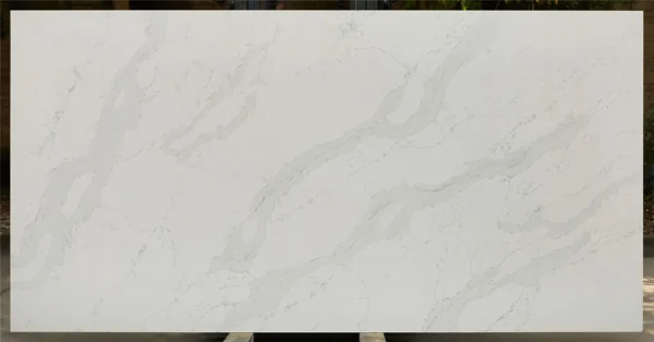 White Quartz Countertops with White Cabinets – Elegant Marble-Look Slab