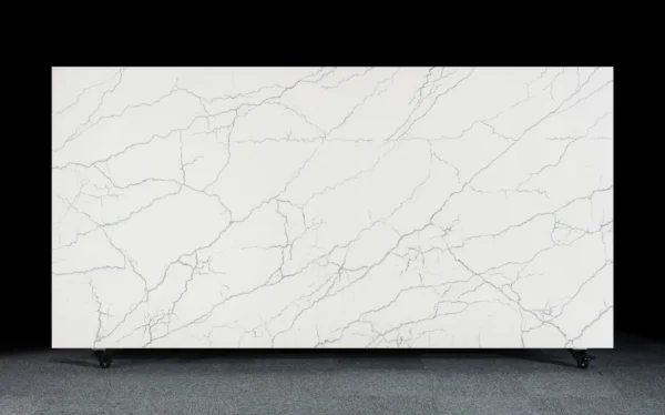 White Quartz Countertop with Subtle Sparkle and Soft Grey Veining