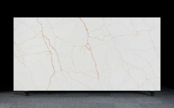 White Kitchen Quartz Countertop with Soft Gold Veining