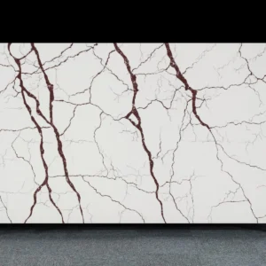 White Quartz Countertop with Bold Maroon Veining