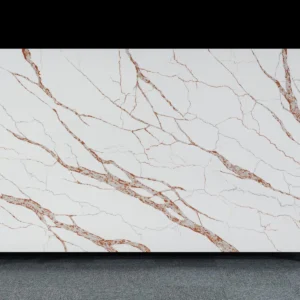 Elegant White Quartz Countertop with Rich Copper Veining – A Stunning Type of Quartz Surface