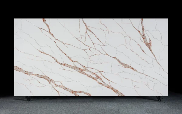 Elegant White Quartz Countertop with Rich Copper Veining – A Stunning Type of Quartz Surface