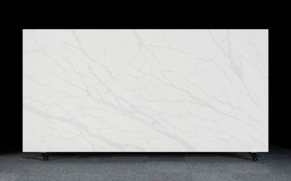 Elegant White Quartz Kitchen Countertop with Subtle Veining