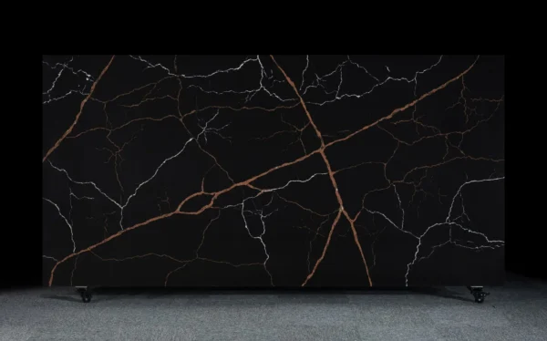 Luxurious Black Quartz Countertop with Bold Veining
