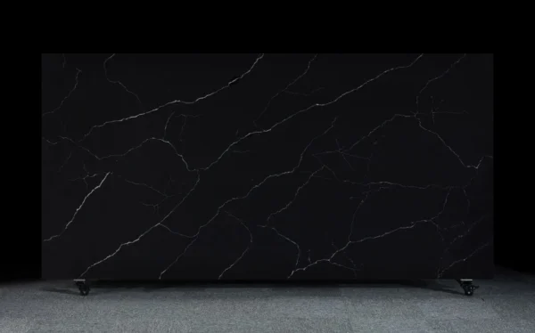 Luxurious Black and White Quartz Countertops with Elegant Veining