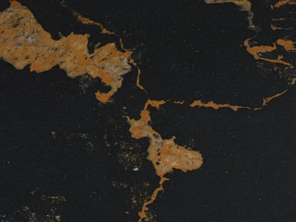 Black Quartz Countertop with Bold Orange Veining - Image 3