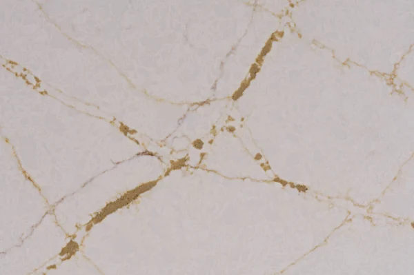 White Quartz Kitchen Countertops – Gold Vein Slab - Image 2