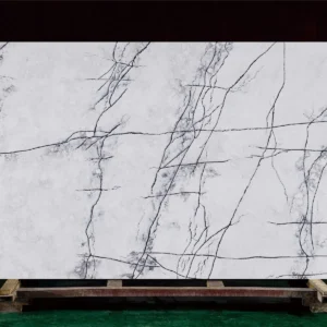 Premium Quartz Countertops - Elegant White with Dark Veining for Modern Kitchens