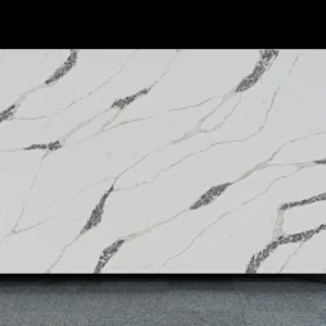 Calacatta Black Vein Quartz Slab – White Quartz Countertops, Marble Look Quartz, Luxury Kitchen Surface